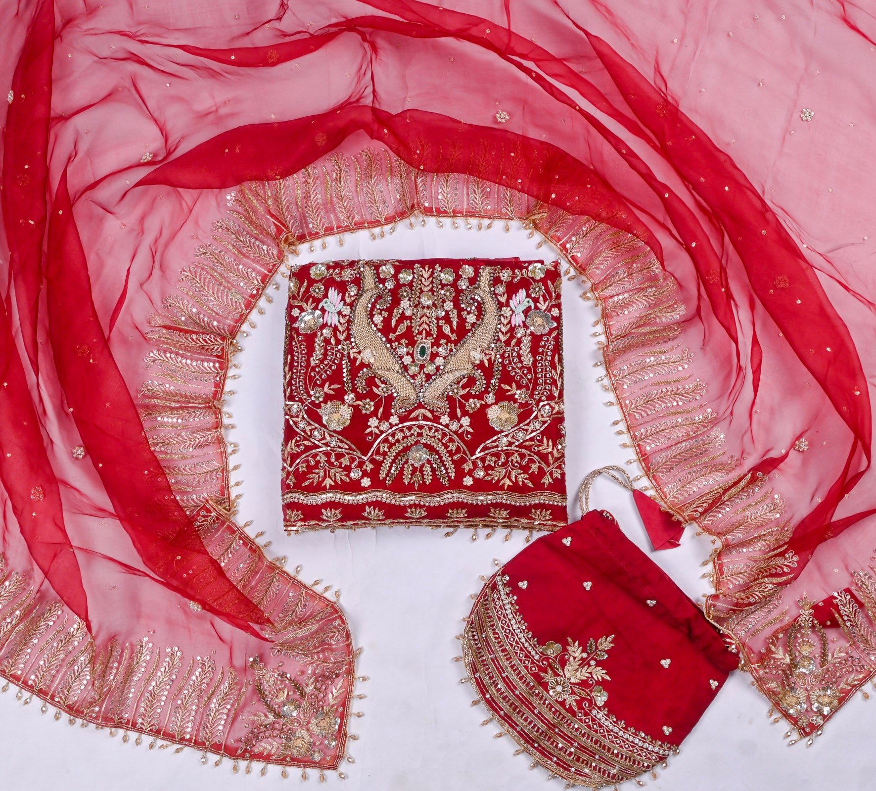 Organza Maroon Unstitched Suit
