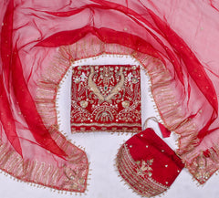 Organza Maroon Unstitched Suit