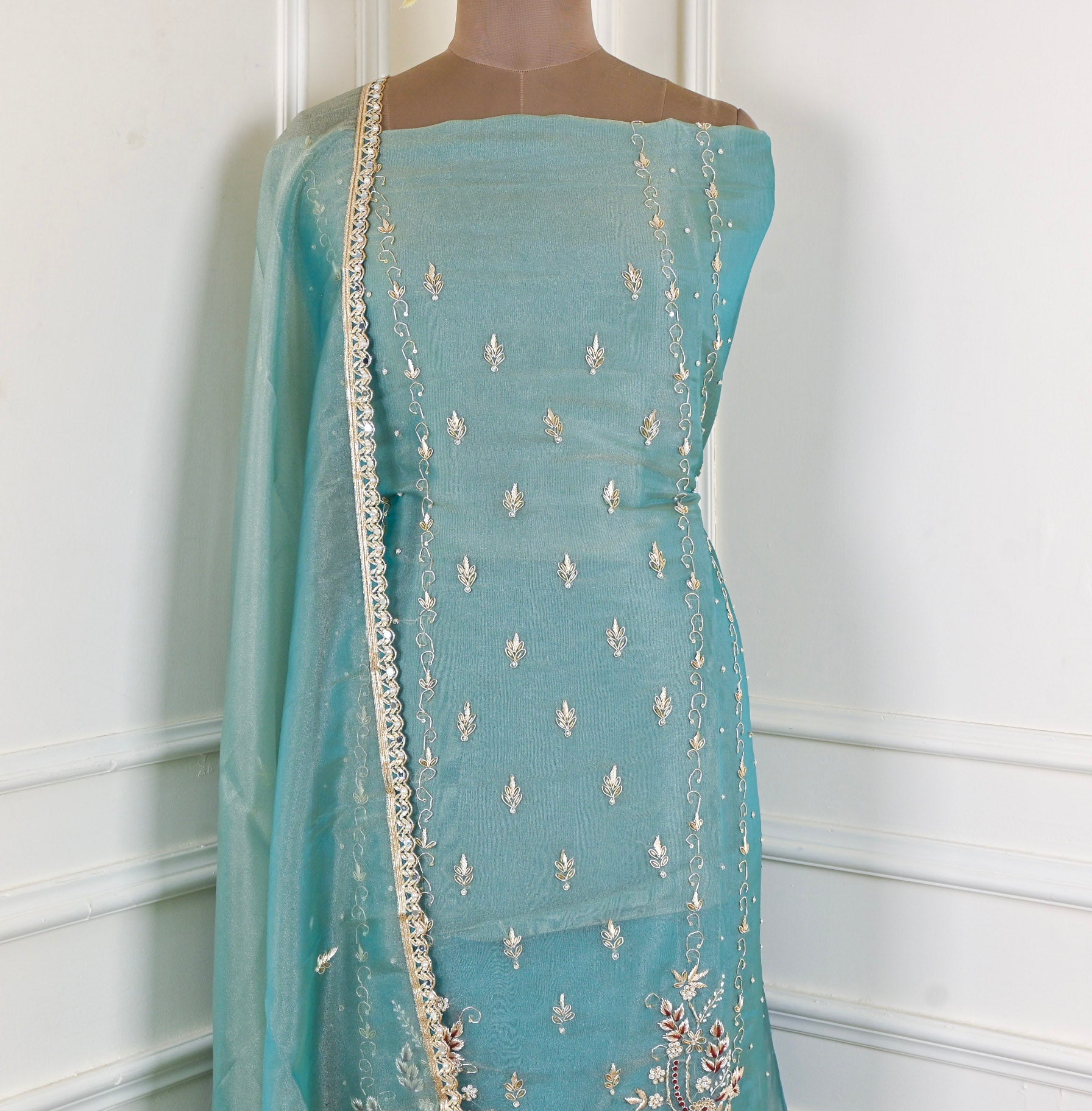 Shimmer Ferozi Unstitched Suit