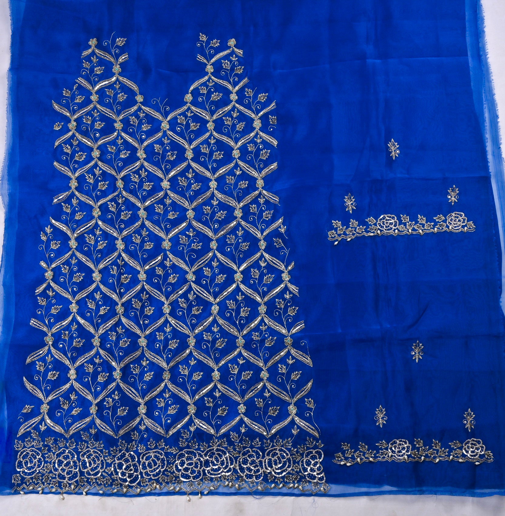 Glass Organza Blue Unstitched Suit
