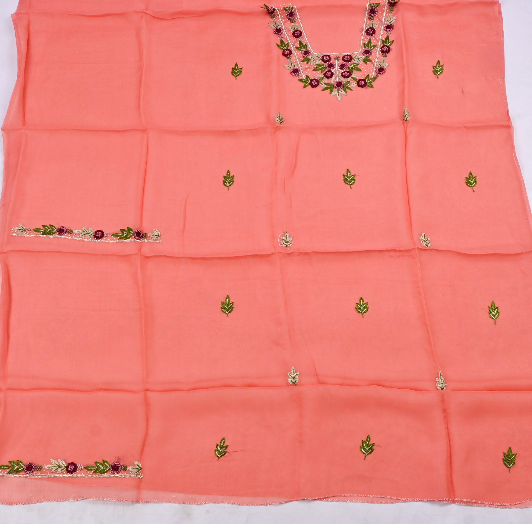 Organza Peach Unstitched Suit