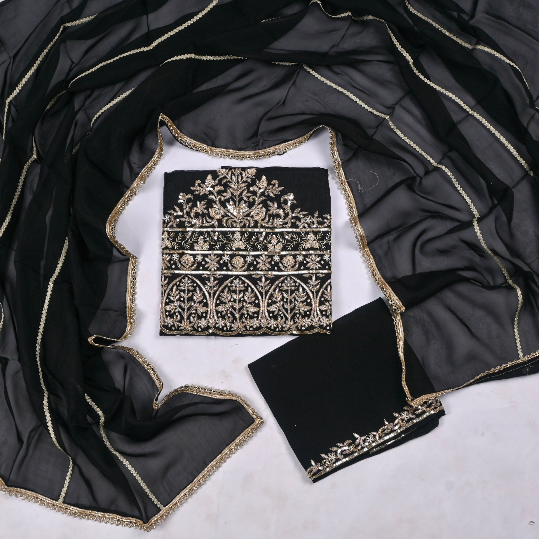 Organza Black Unstitched Suit