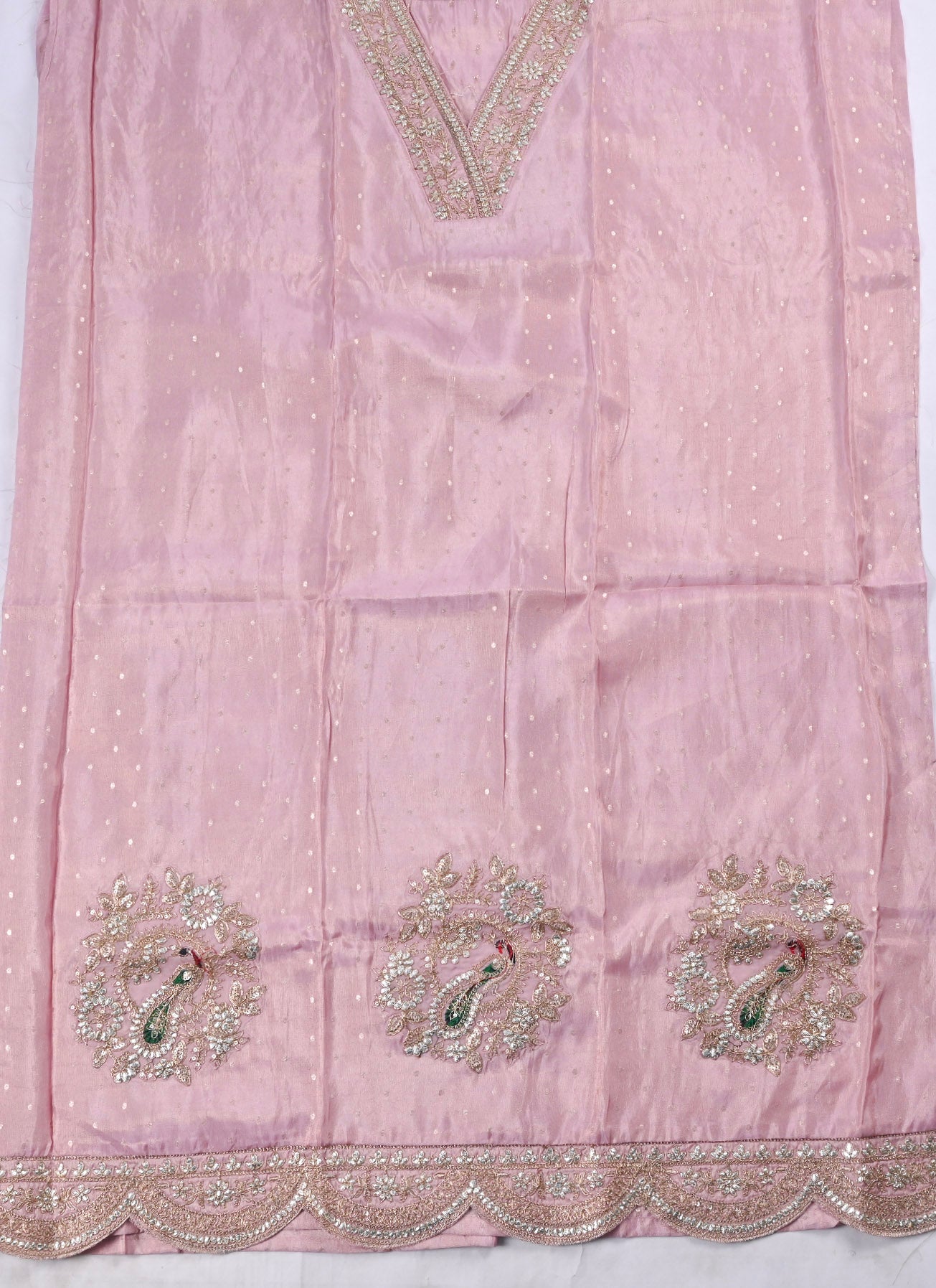 Banarasi Pink Unstitched Suit