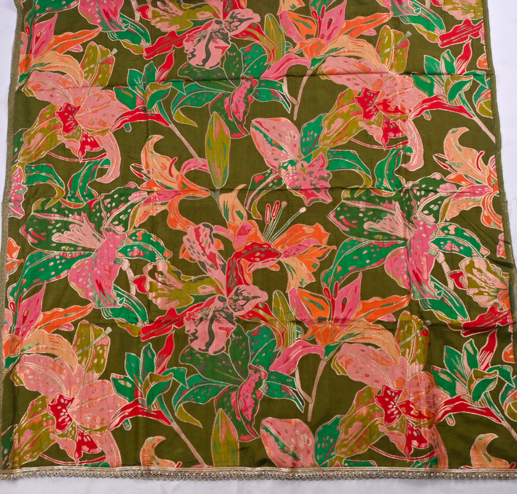 Banarasi Silk Green Unstitched Suit
