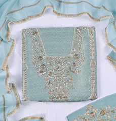 Brocade Silk Ferozi Unstitched Suit