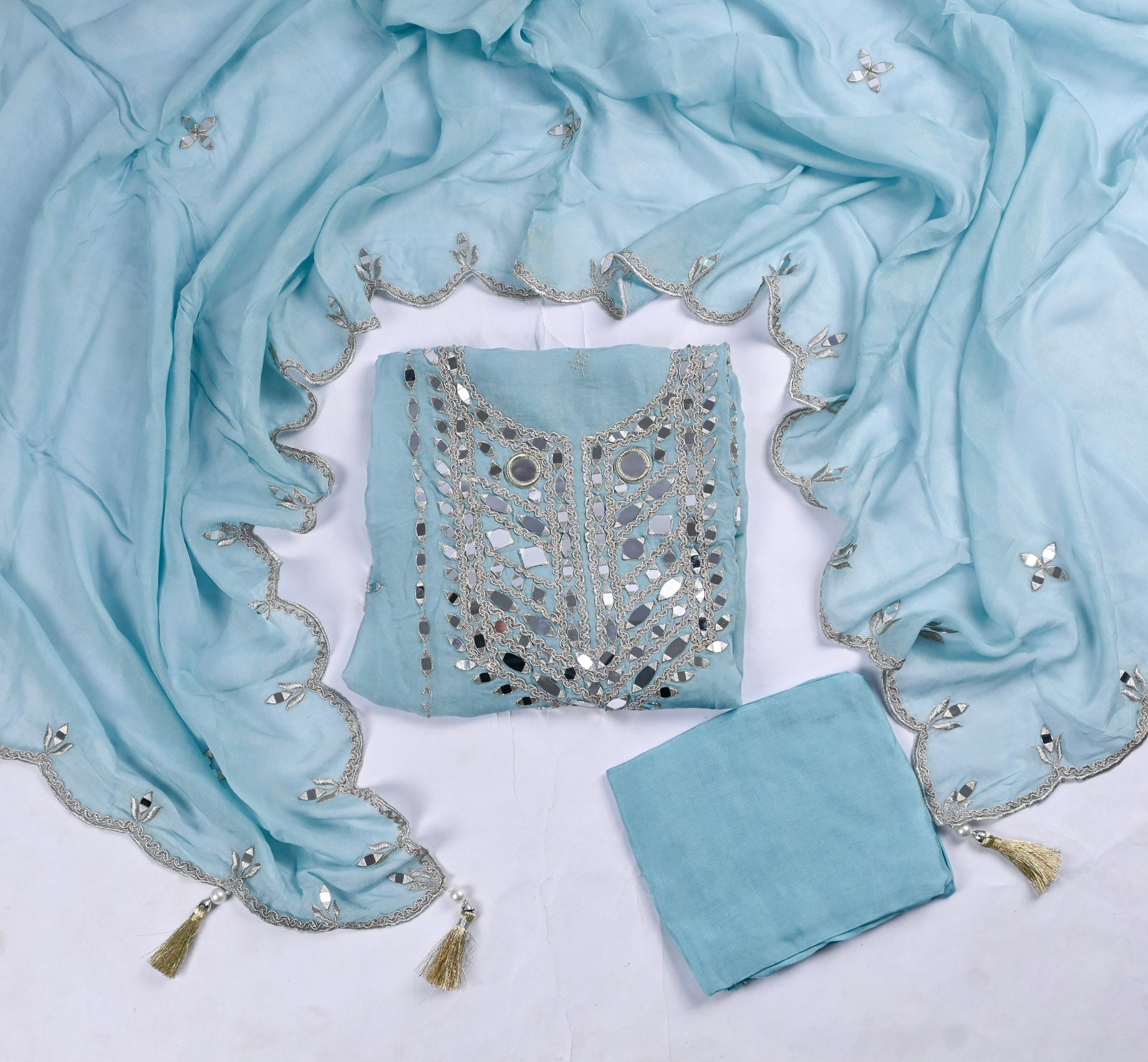 Glass Organza Sky Blue Unstitched Suit