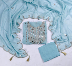 Glass Organza Sky Blue Unstitched Suit