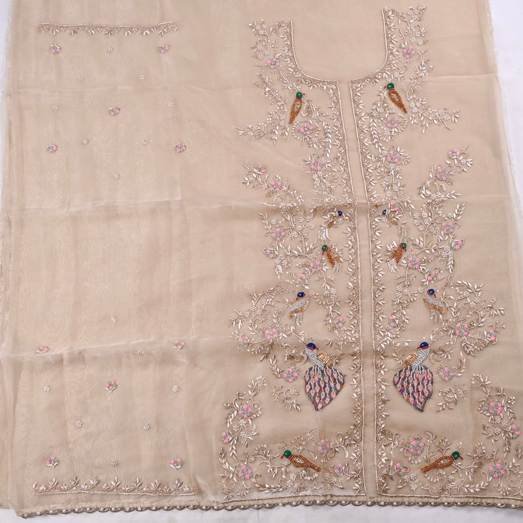 Glass Organza Beige Unstitched Suit
