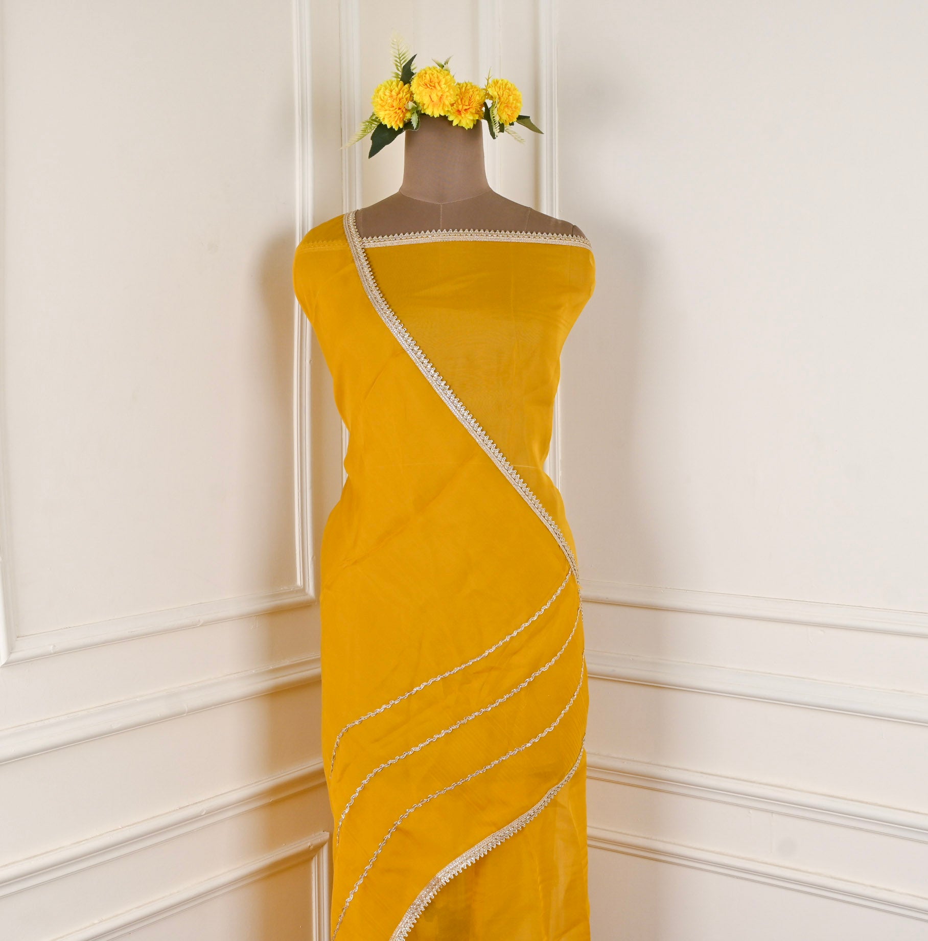 Organza Yellow Unstitched Suit