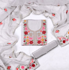 Organza Grey Unstitched Suit