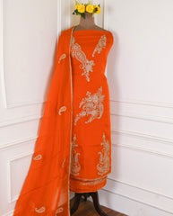 Organza Orange Unstitched Suit