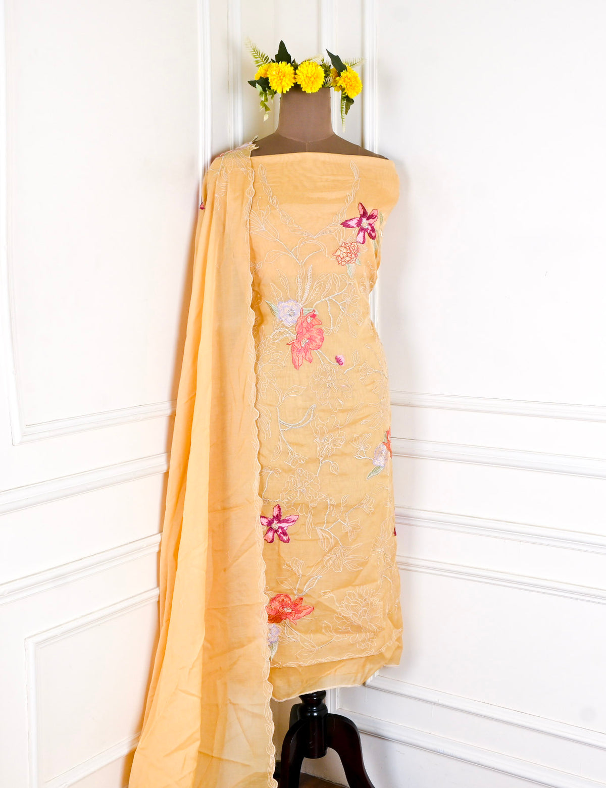 Mul Cotton Yellow Unstitched Suit