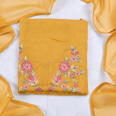 Organza Yellow Unstitched Suit