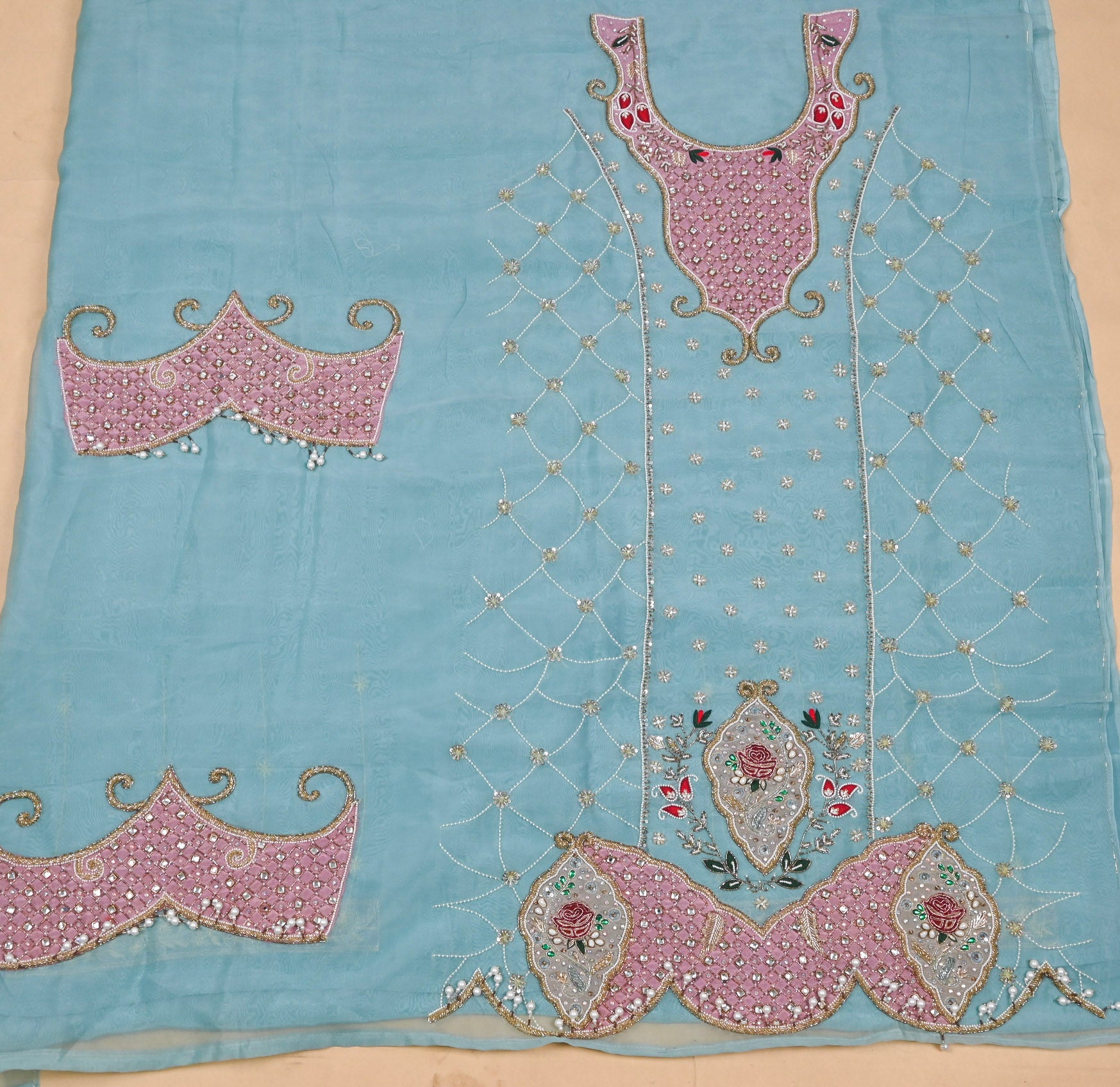 Organza Sky Blue Unstitched Suit