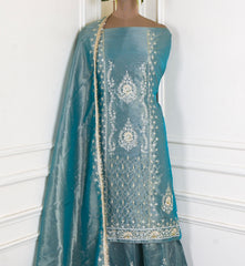 Shimmer Ferozi Unstitched Lehenga Suit