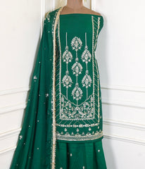 Khadi Green Unstitched Lehenga Suit