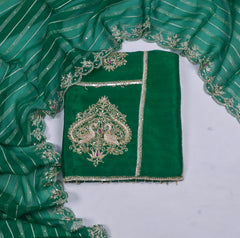 Khadi Green Unstitched Suit
