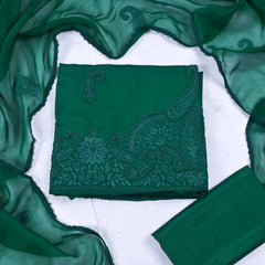 Organza Green Unstitched Suit