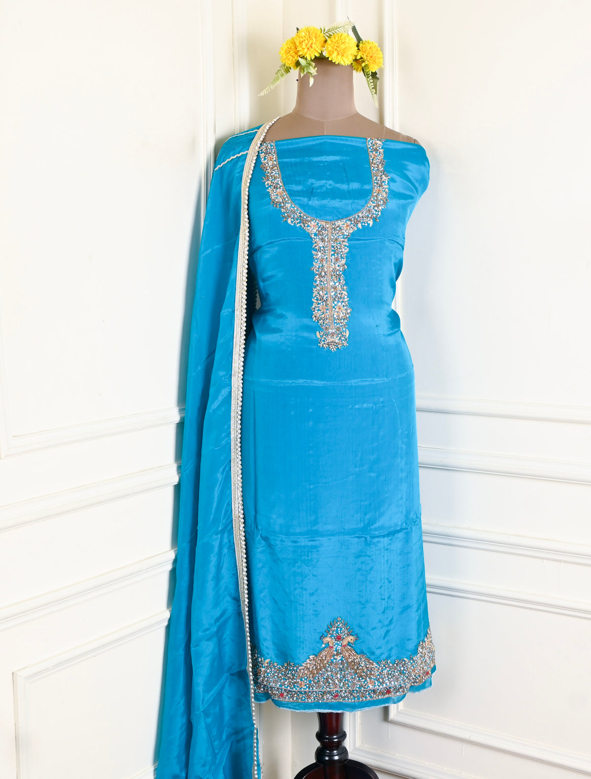Silk Sky Blue Unstitched Suit