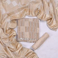 Glass Shimmer Cream Unstitched Suit
