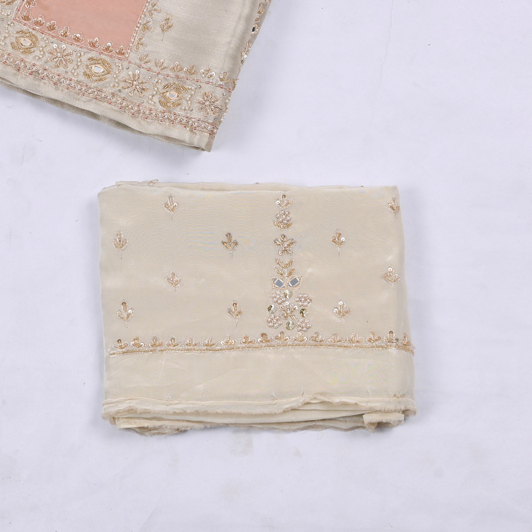 Tissue Shimmer Beige Peach Unstitched Suit