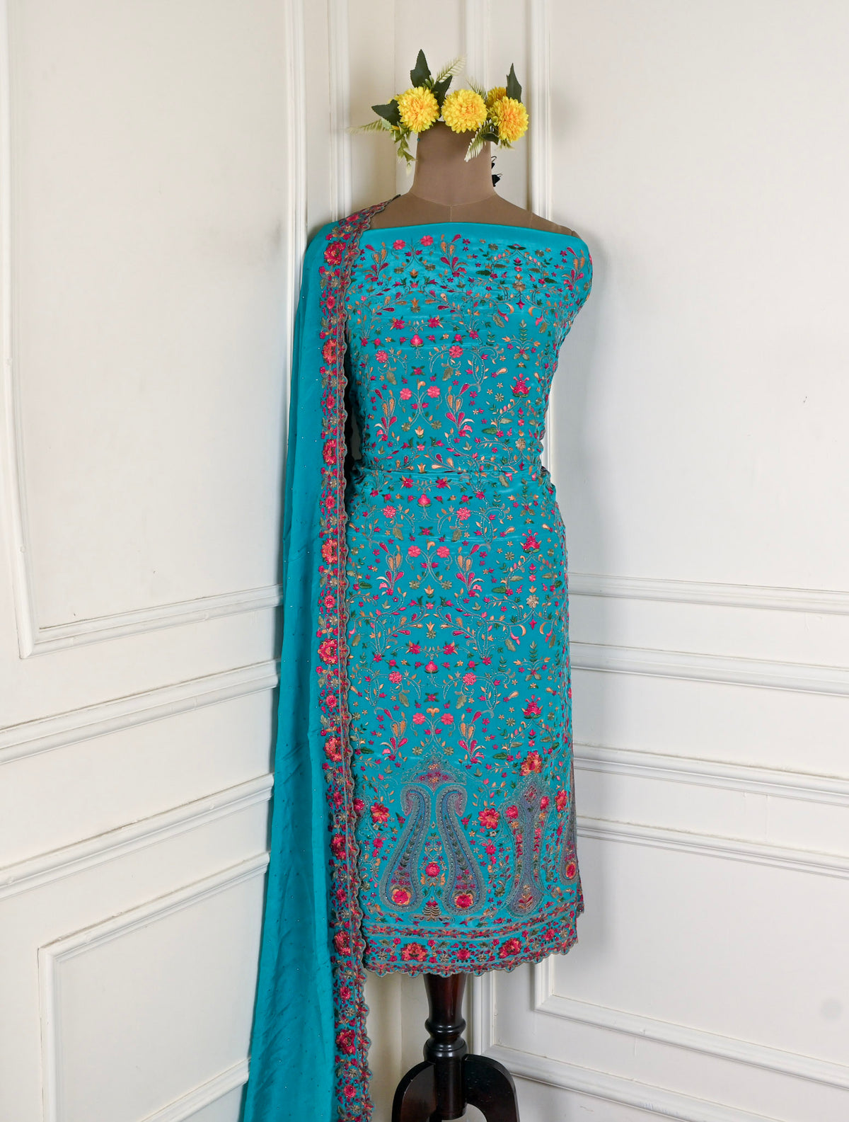 Crepe Sky blue Unstitched Suit