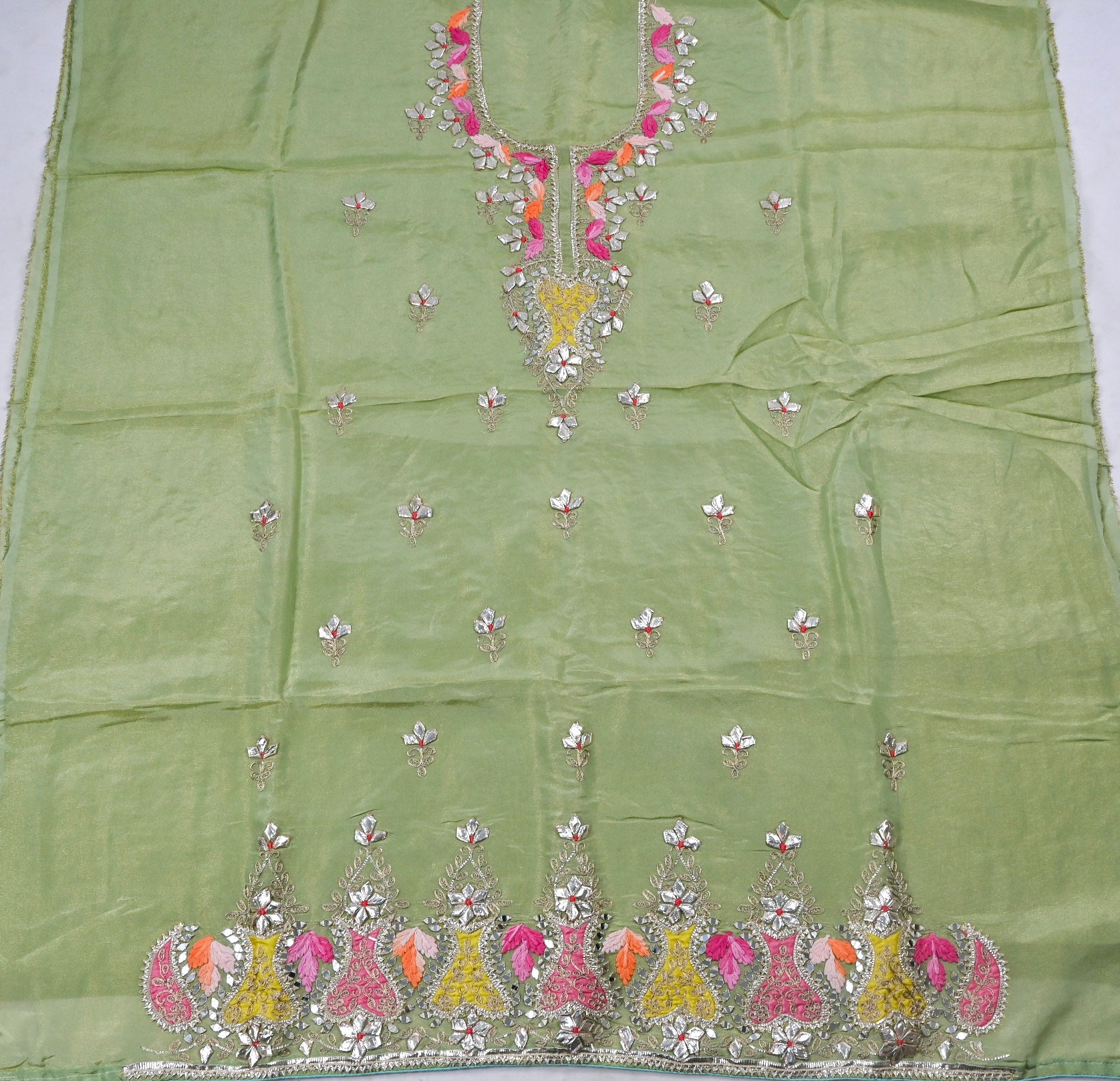 Shimmer Pista Green Unstitched Suit