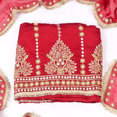 Organza Silk Red Unstitched Suit