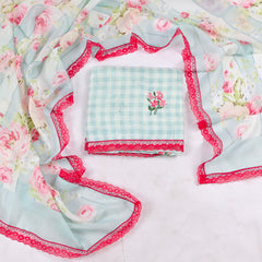 Twill Organza Pista Green Unstitched Suit
