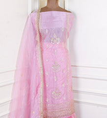Glass Pink Unstitched Lehenga Suit
