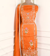 Silk Organza Orange Unstitched Suit