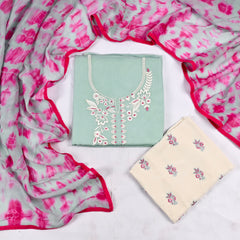 Organza Pista Green Unstitched Suit