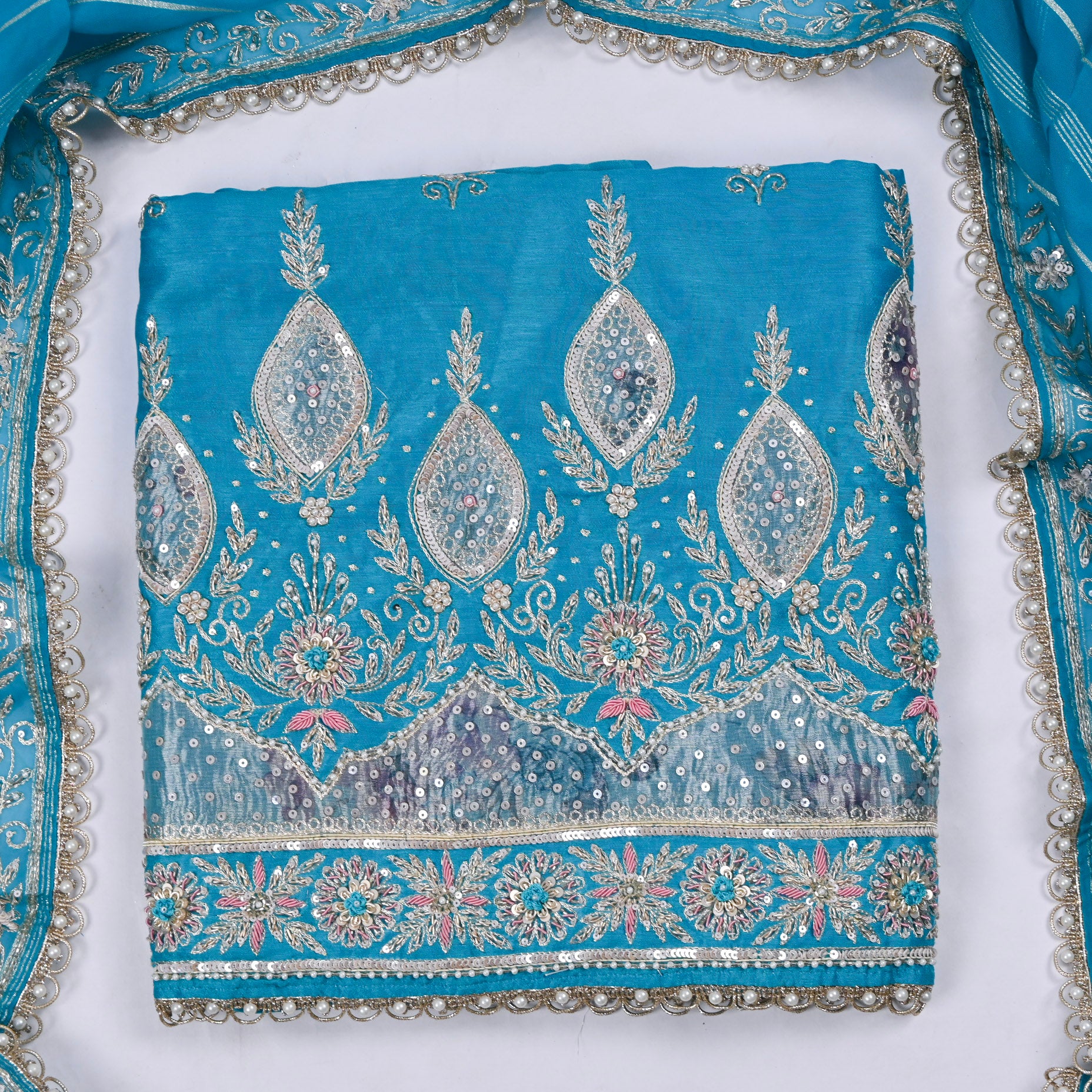 Raw Silk Sky Blue Unstitched Suit