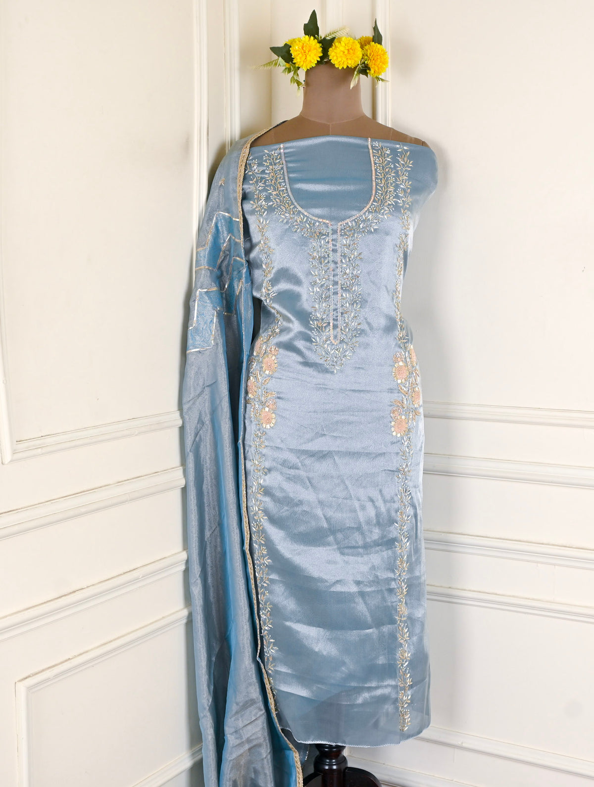 Glass Shimmer Powder Blue Unstitched Suit