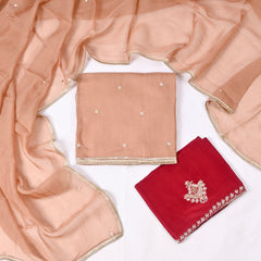 Twill Organza Beige Unstitched Suit