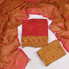 Georgette Red Unstitched Suit