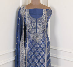 Banarasi Blue Unstitched Suit
