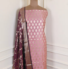 Banarasi Silk Pink Unstitched Suit