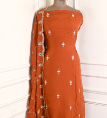 Organza Rust Unstitched Suit