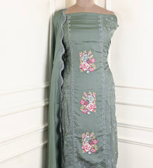 Twill Organza Pista Green Unstitched Suit