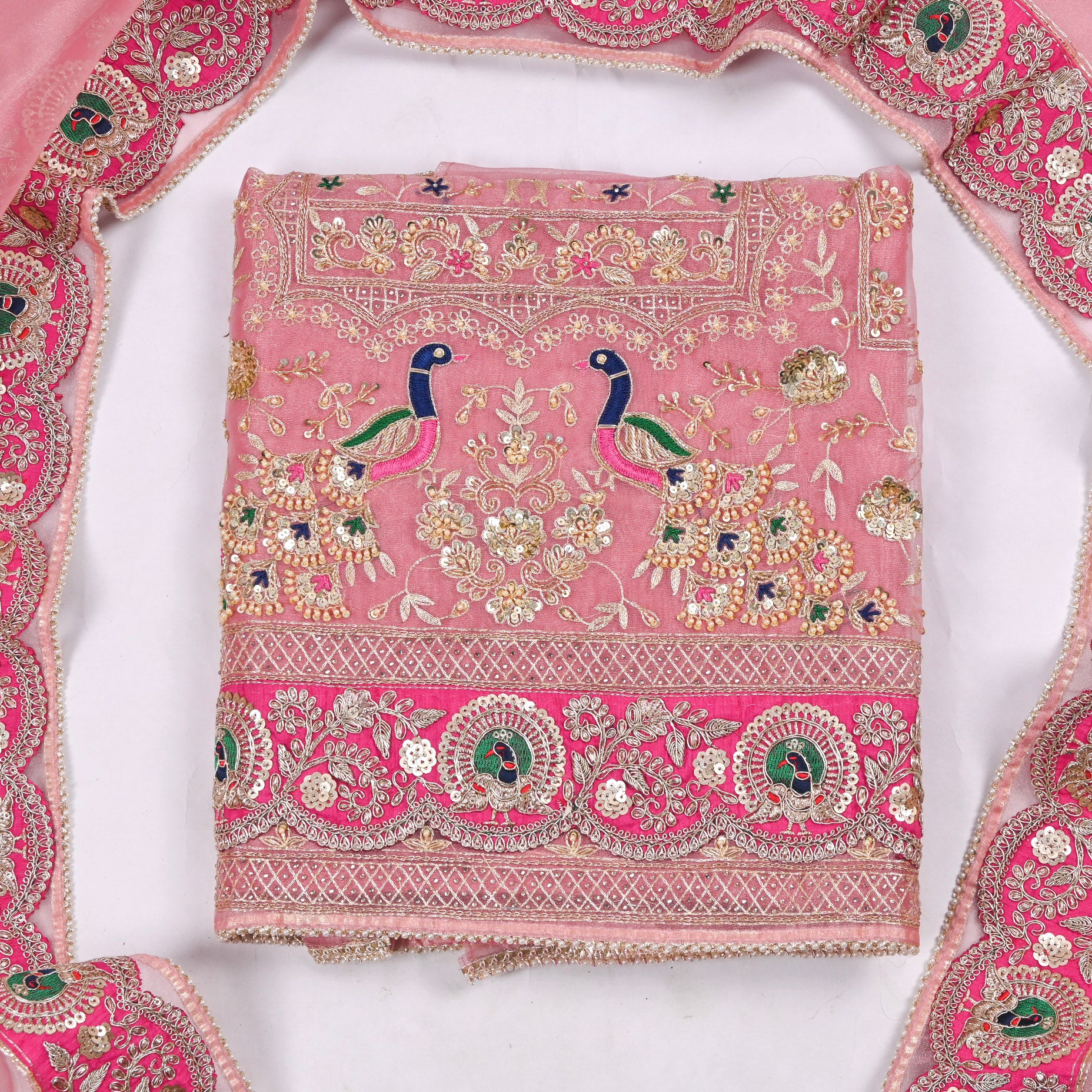Glass Shimmer Pink Unstitched Suit