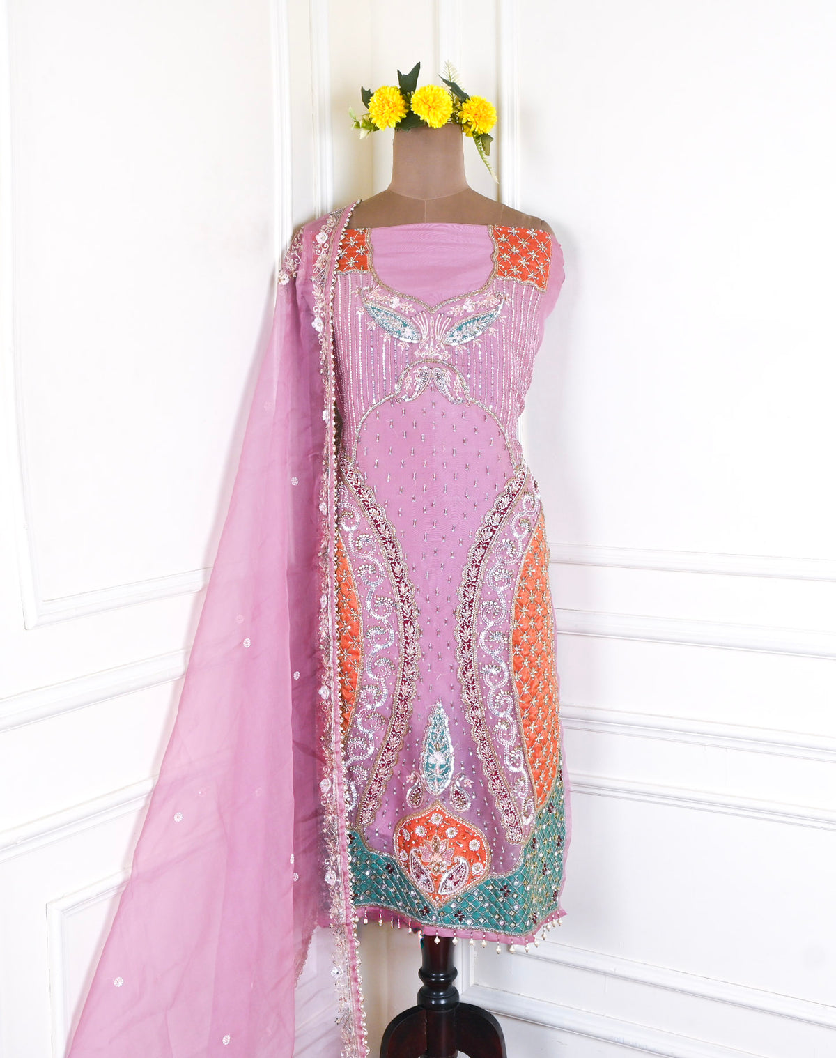 Glass Organza Blush Pink Unstitched Suit