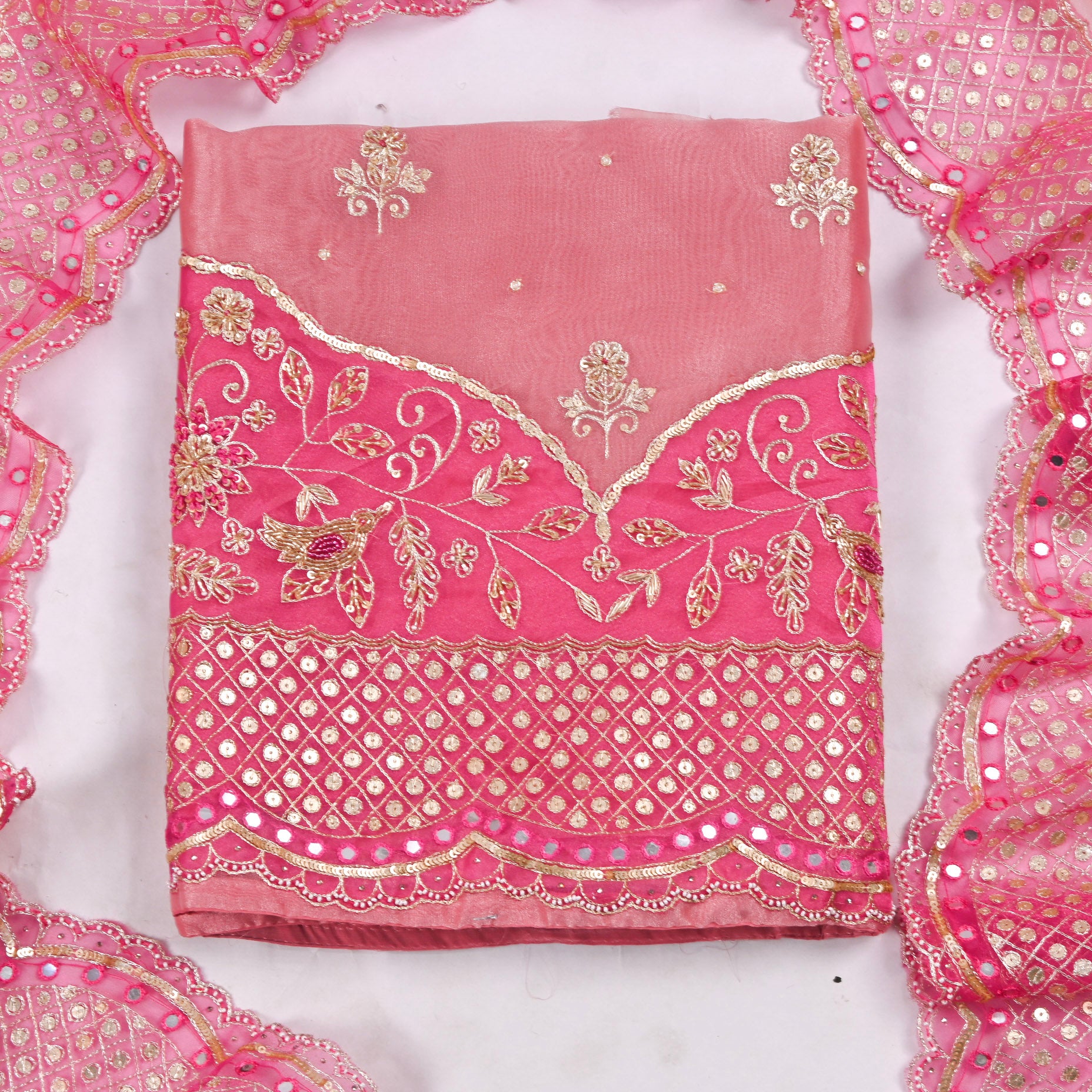 Glass Shimmer Pink Unstitched Suit