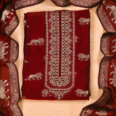 Banarasi Maroon Unstitched Suit
