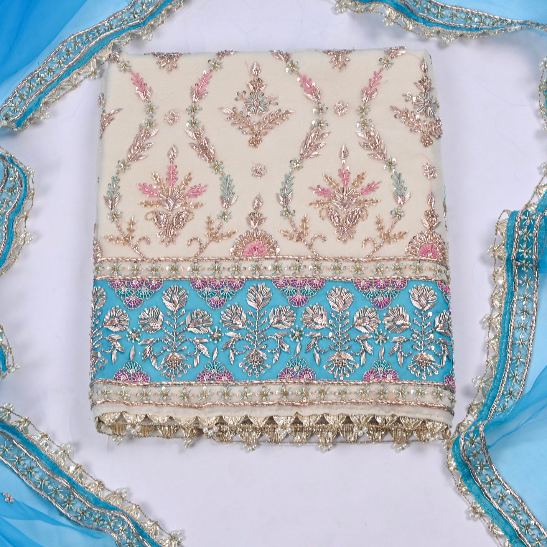 Organza Sky Blue Unstitched Suit