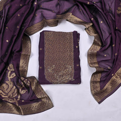 Banarasi Silk Purple Unstitched Suit