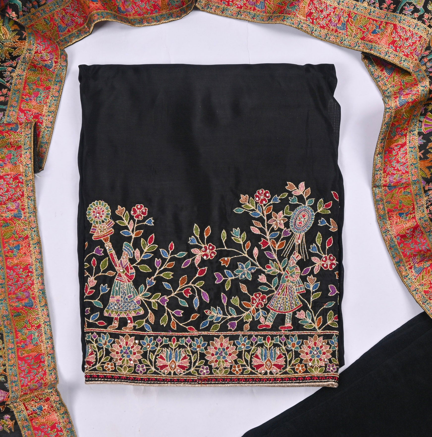 Crepe Organza Black Unstitched Suit