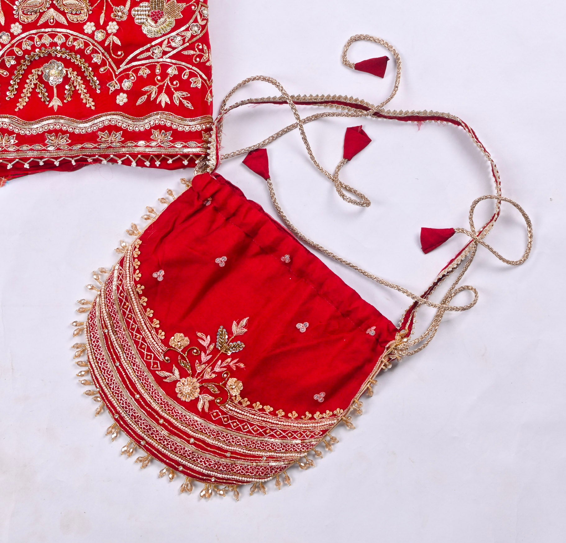 Organza Red Unstitched Suit