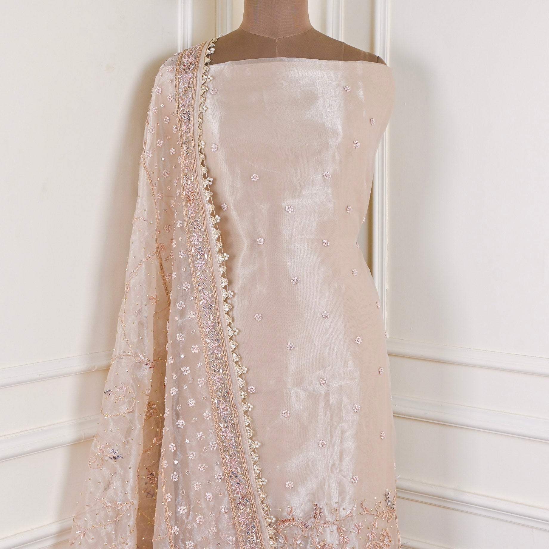 Glass Shimmer Beige Unstitched Suit