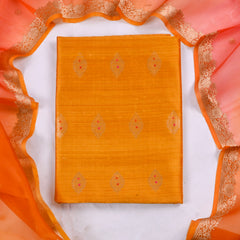 Khadi Silk Orange Unstitched Suit